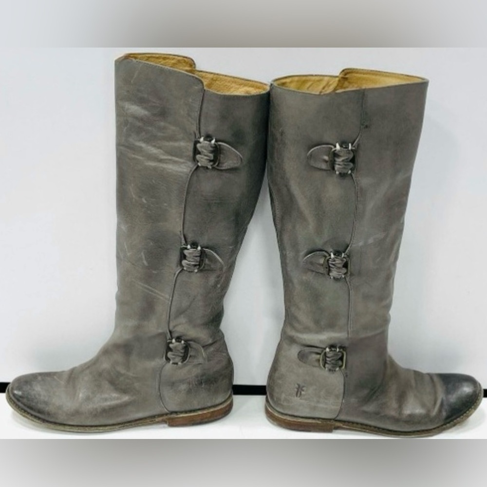 🔥 Frye Paige Tall Buckle Boots Stone Gray Coastal Cowgirl Festival Boho Size 8